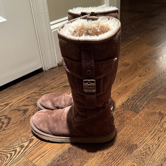 UGG Brown Suede Boots with Leather Strap - Picture 2 of 9